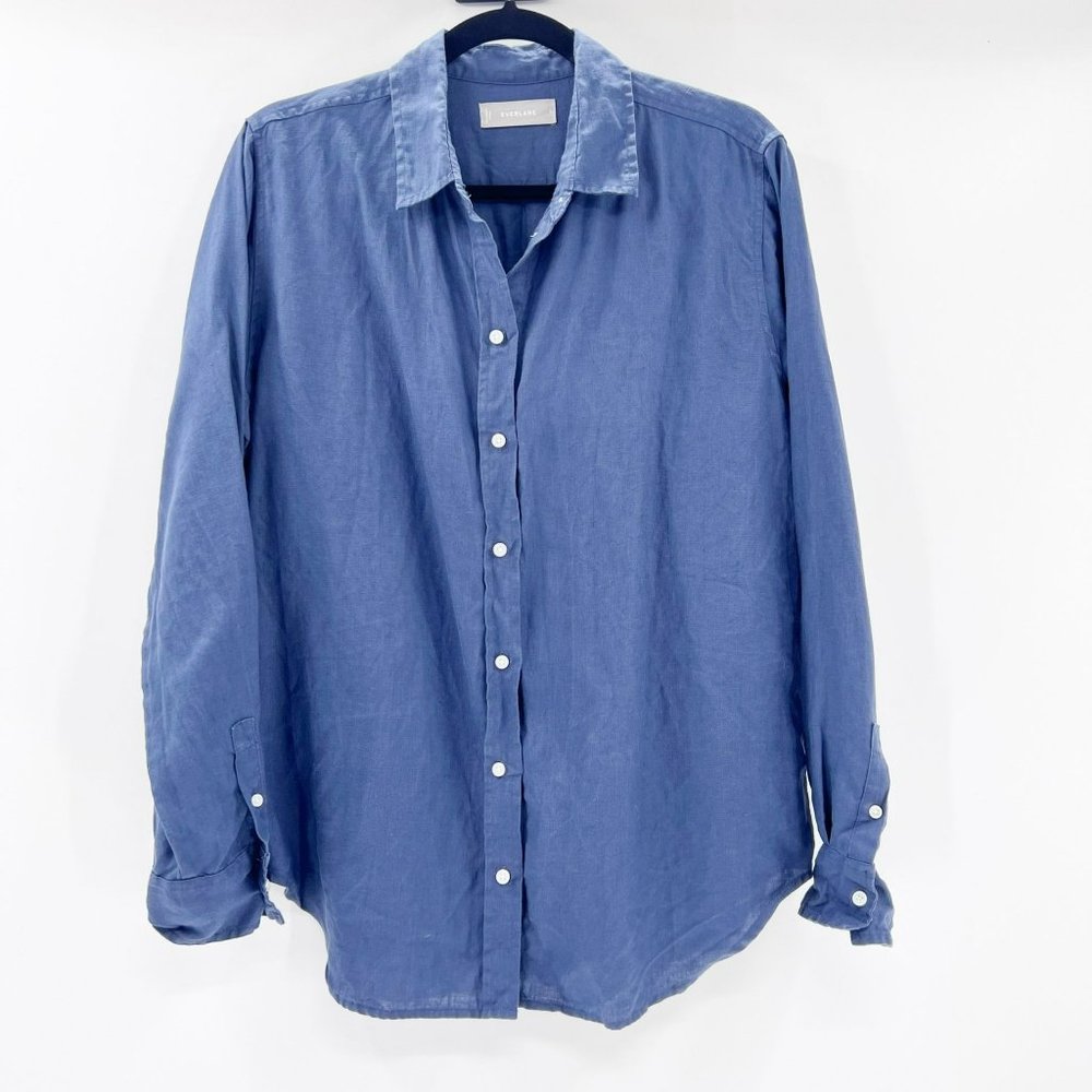 Everlane Women's Blue Linen Long Sleeve Button Down Shirt Size 8